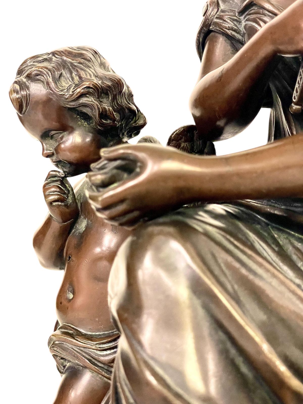 2182.0 19th Century Bronze Sculpture, Signed Aizelin, Goddess With Cupid photo