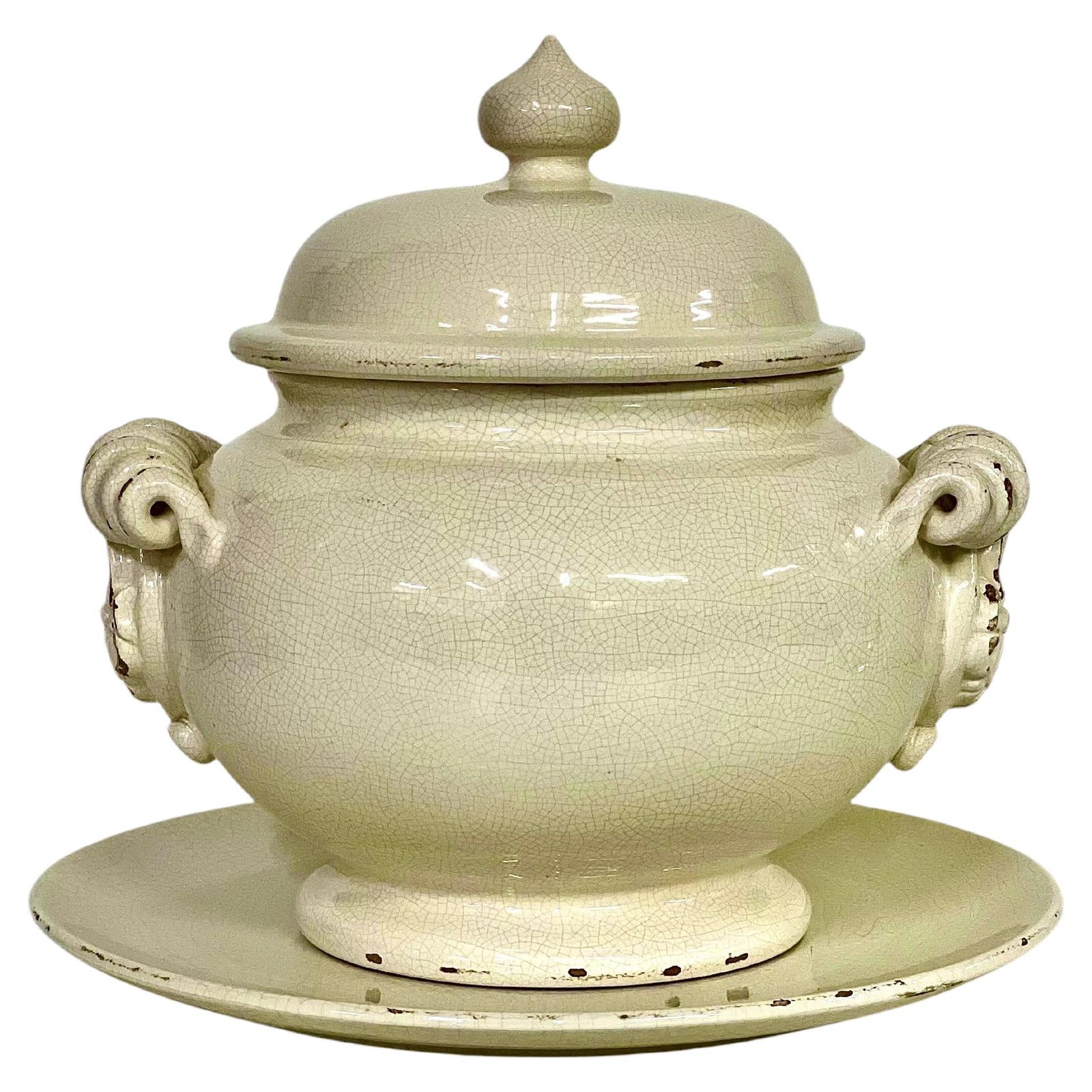 Ceramic Crackle Gazle Tureen With Lid And Plate, 19th Century