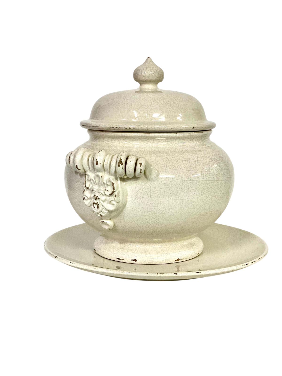 Ceramic Crackle Gazle Tureen With Lid And Plate, 19th Century photo for sale