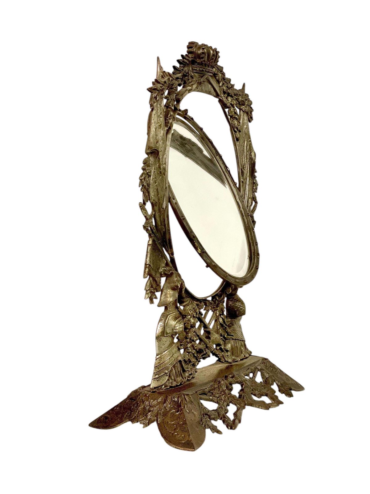 Home Decor 19th Century Cast And Gilt Iron Table Mirror With Heraldic And Knights Motifs photo