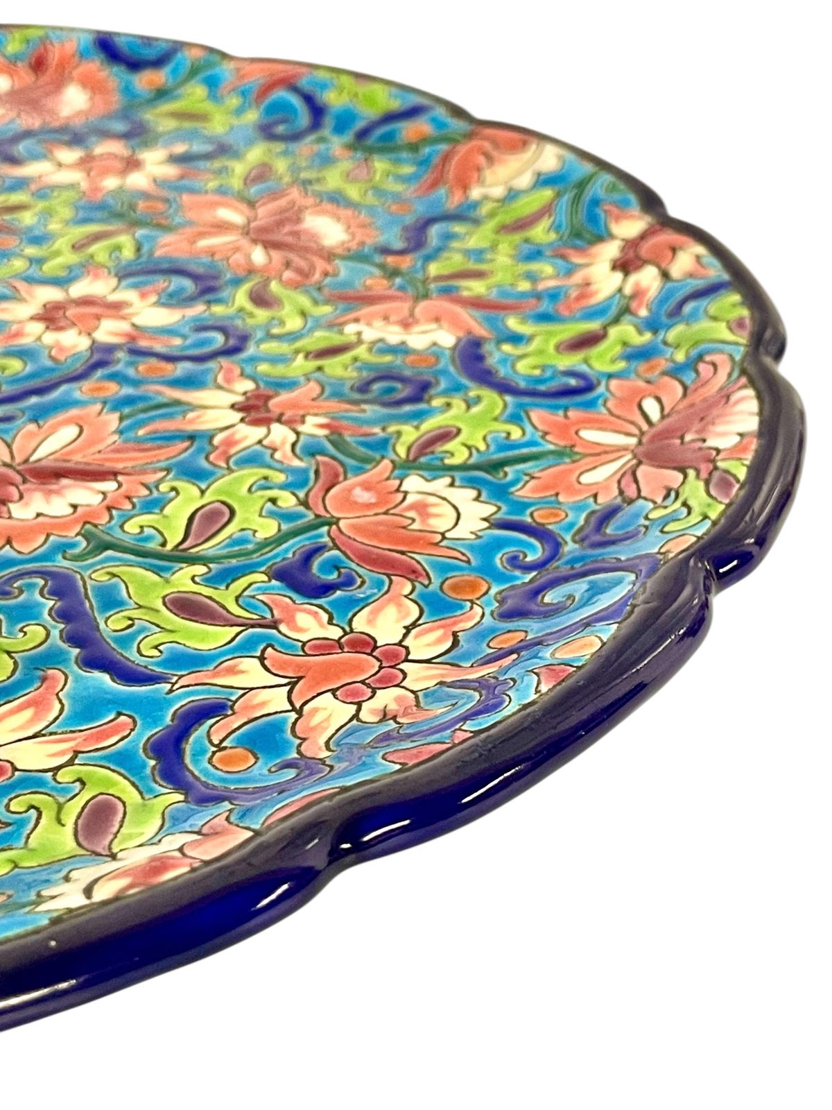 Longwy Enamel Round Faience Platter, France 20th Century photo Home Decor
