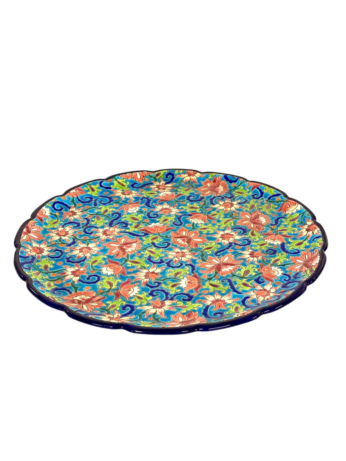 Longwy Enamel Round Faience Platter, France 20th Century photo 1058.0