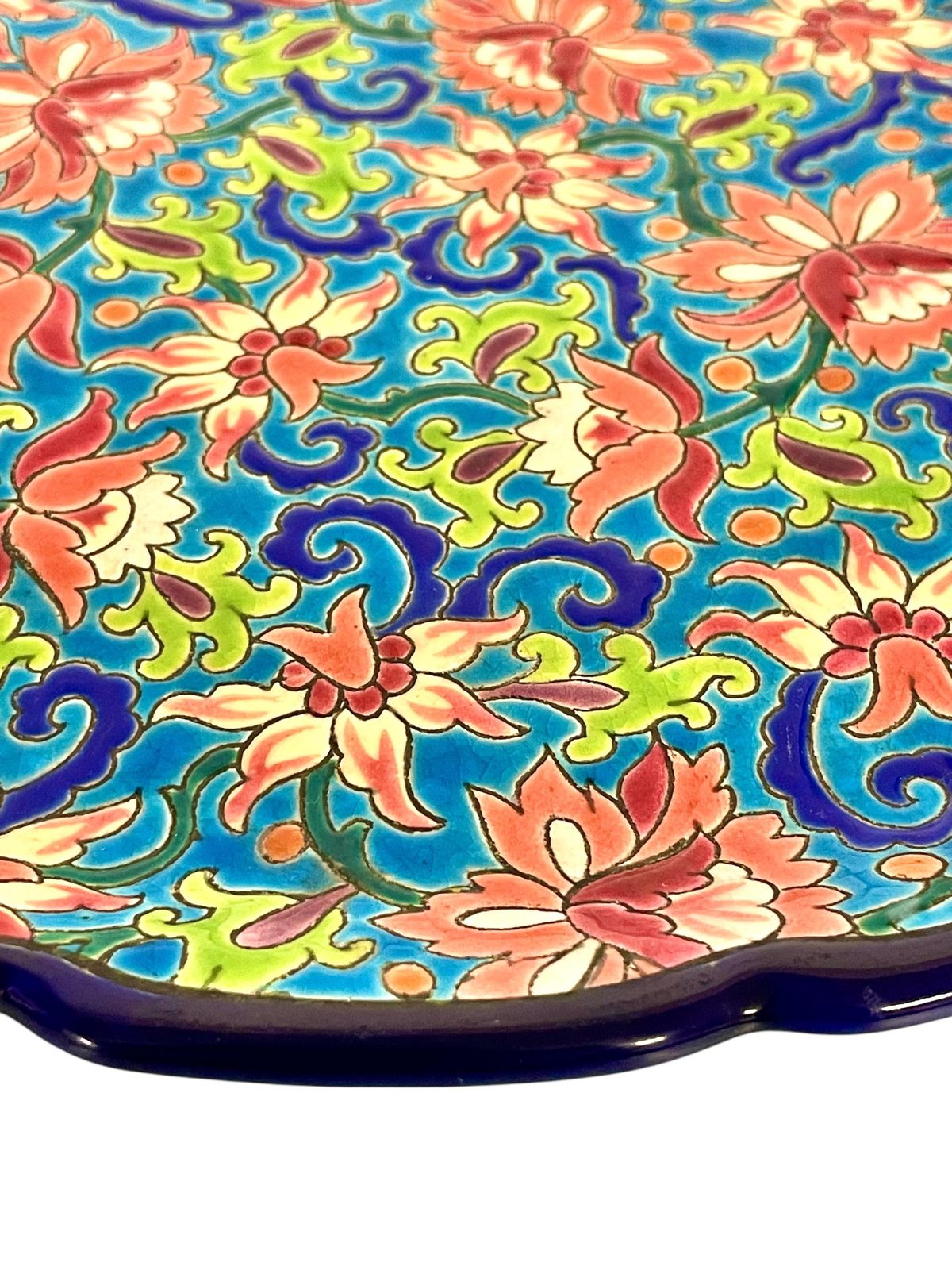Longwy Enamel Round Faience Platter, France 20th Century photo buy