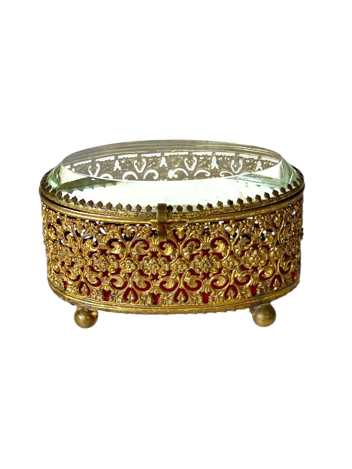 Jewelry Casket In Gilt Bronze And Beveled Glass, 19th Century photo furniture