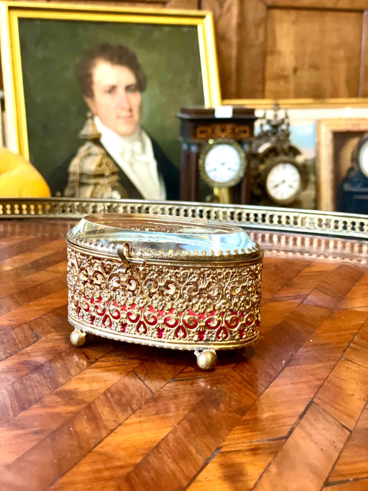Jewelry Casket In Gilt Bronze And Beveled Glass, 19th Century photo 503.0