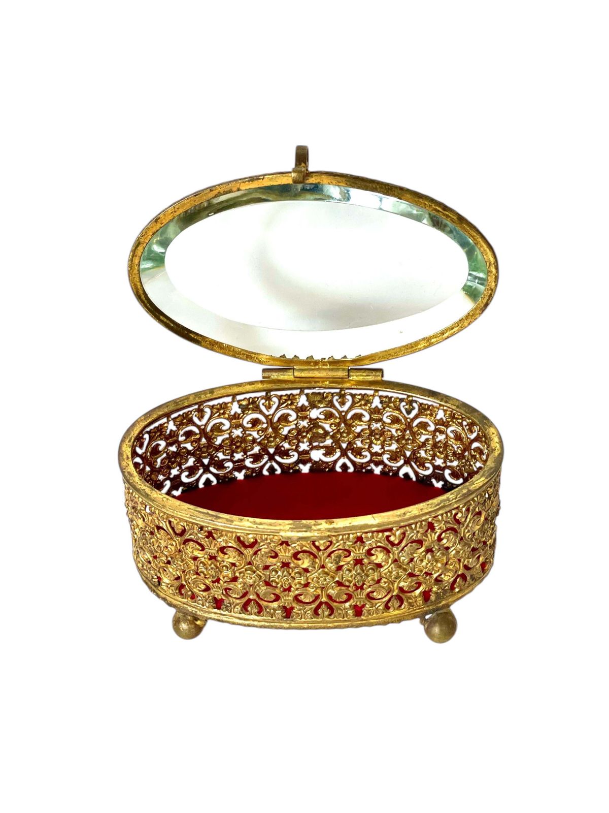 Jewelry Casket In Gilt Bronze And Beveled Glass, 19th Century photo vinterior
