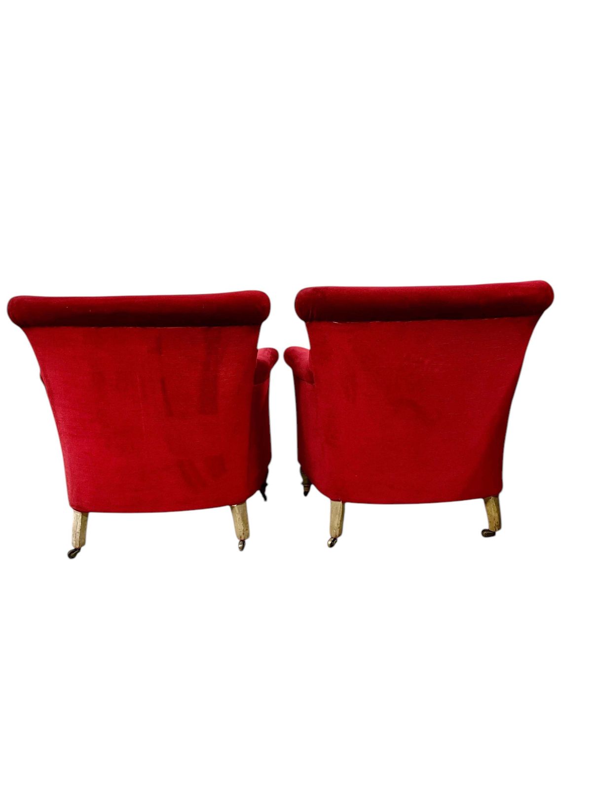 Pair Of Napoleon III Period Crimson Velvet Bergere Chairs With Wheels photo Furniture