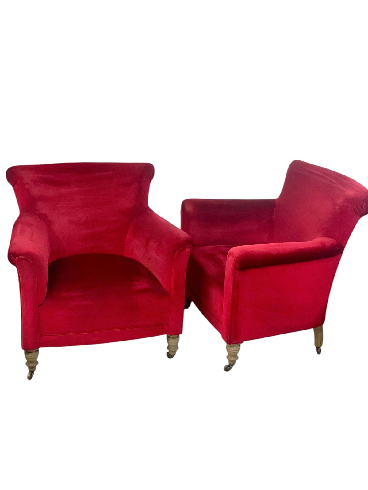 Pair Of Napoleon III Period Crimson Velvet Bergere Chairs With Wheels photo 2182.0