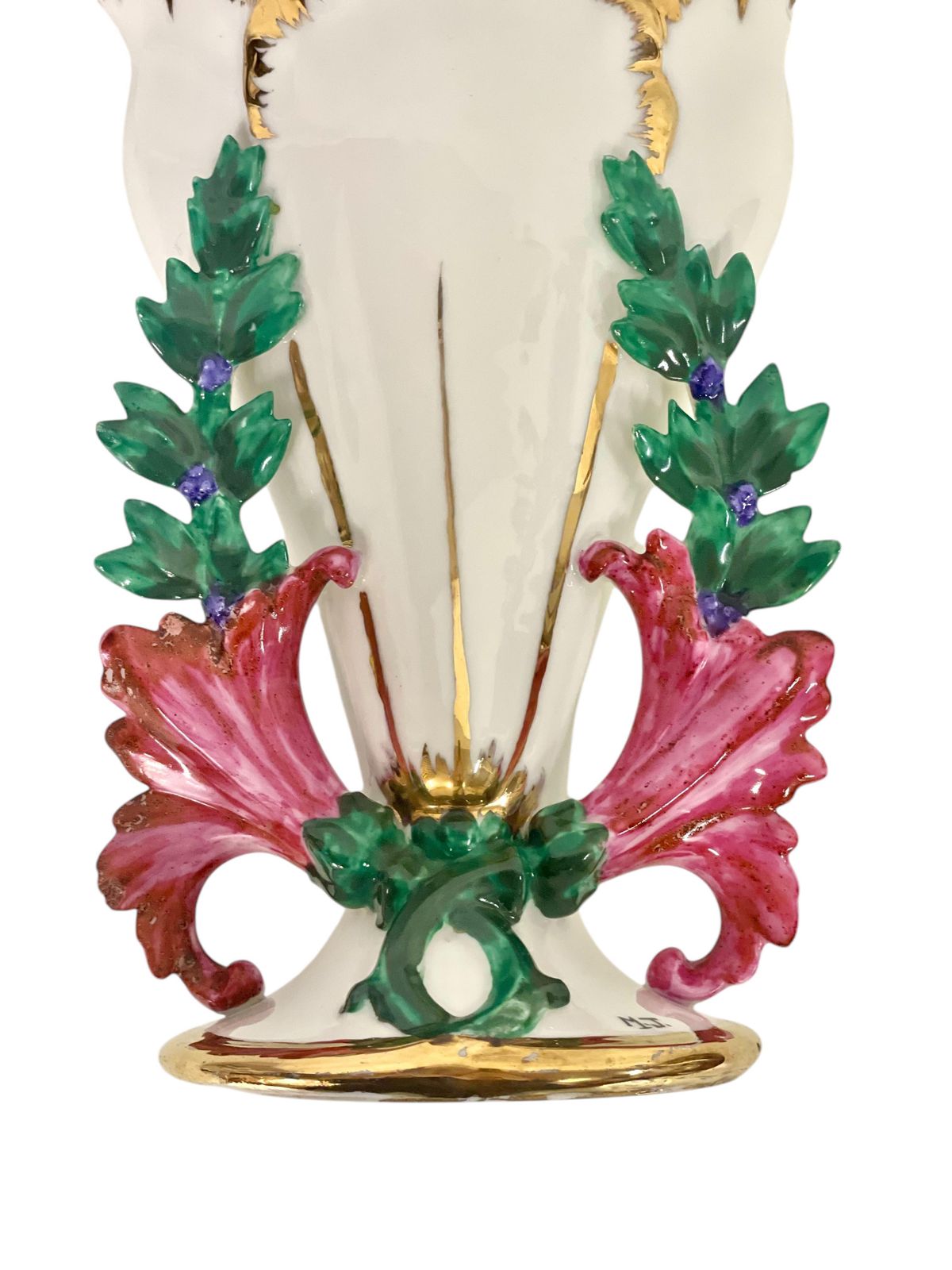 718.0 19th Century Porcelain Wedding Vase With Gilded Accents photo