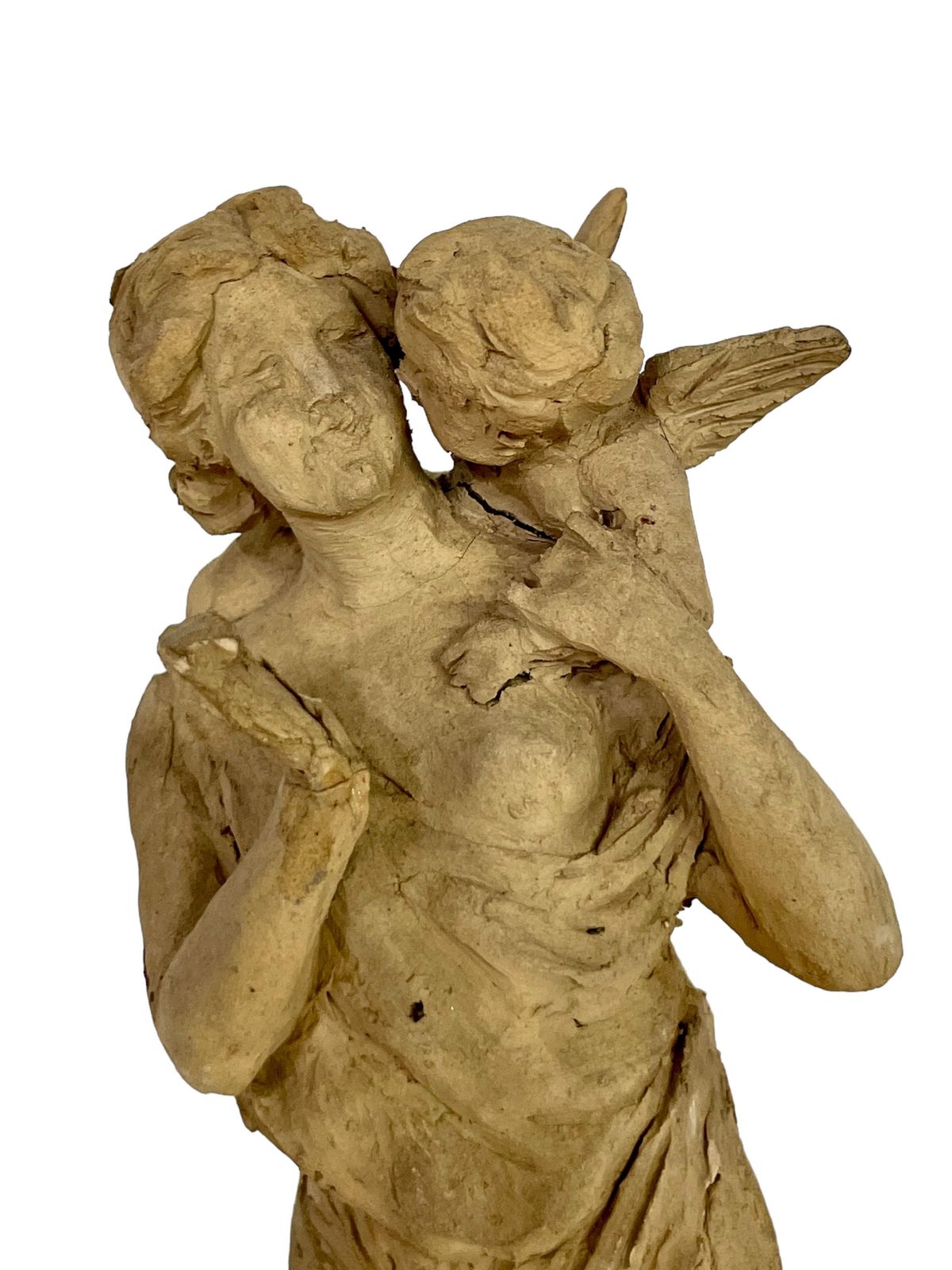 Terracotta Statuette Of A Goddess And Winged Cherub photo furniture