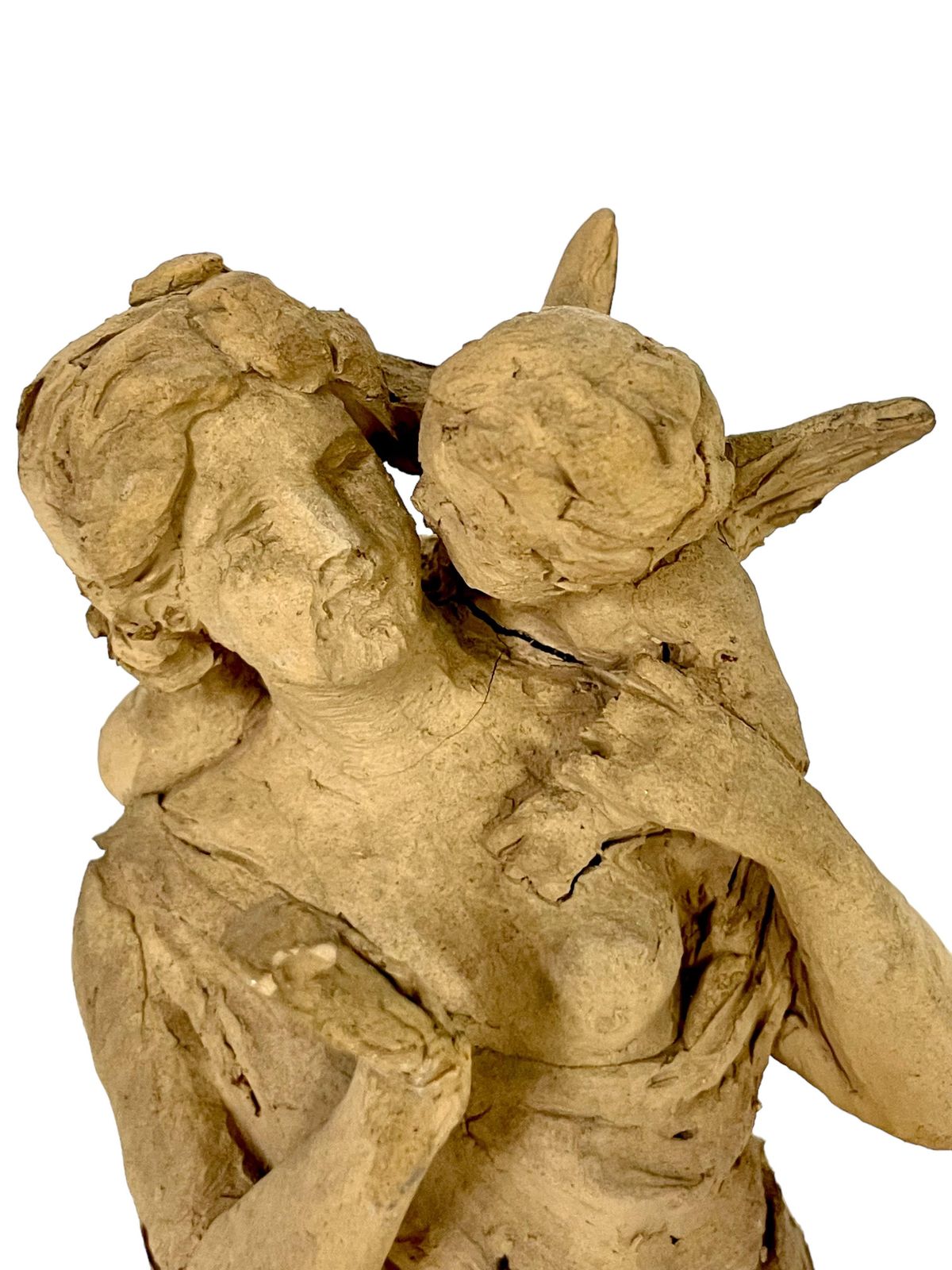 Art Terracotta Statuette Of A Goddess And Winged Cherub photo