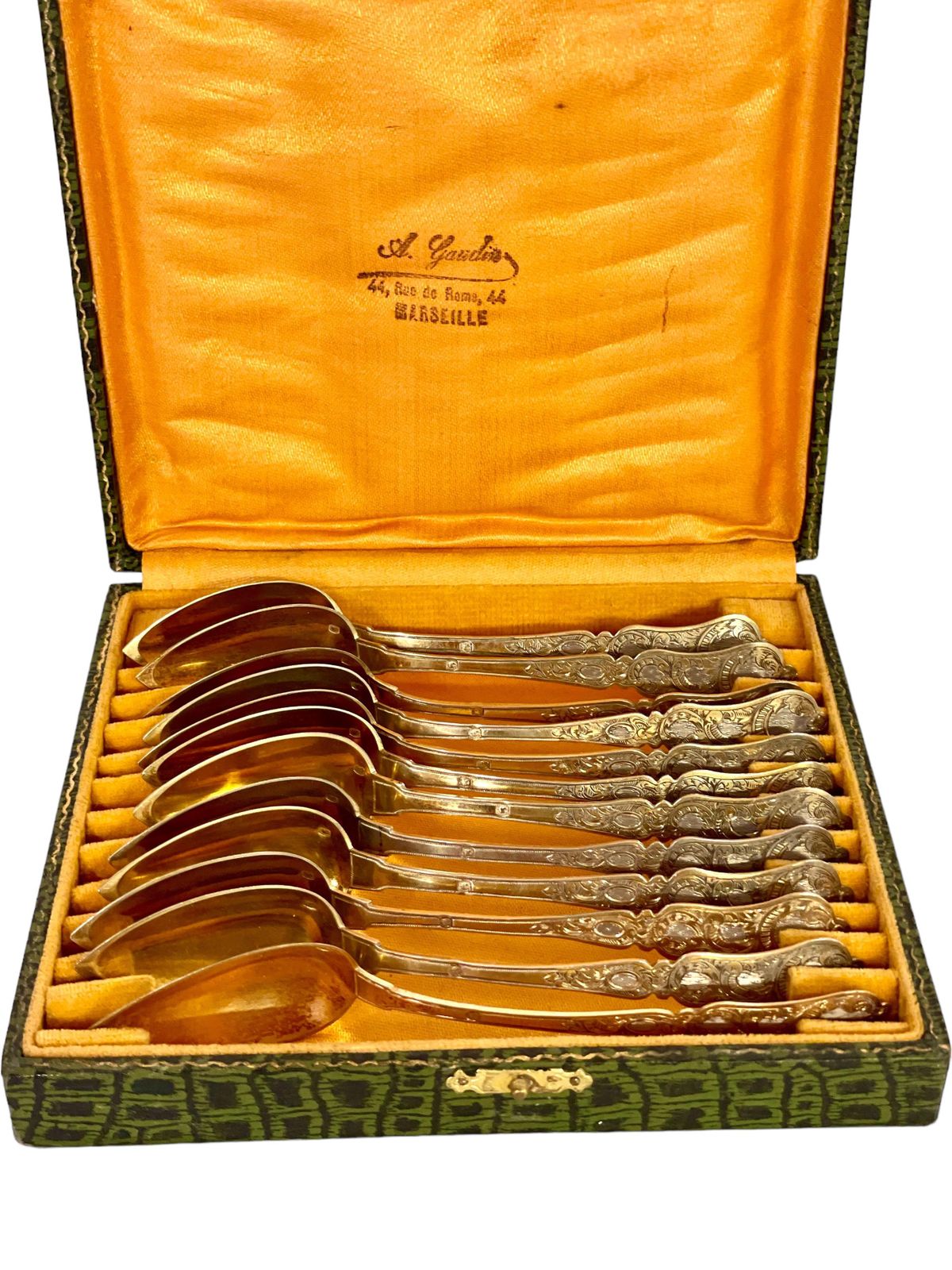 Set Of Twelve 19th Century Vermeil Spoons In Its Original Leather Case photo Home Decor
