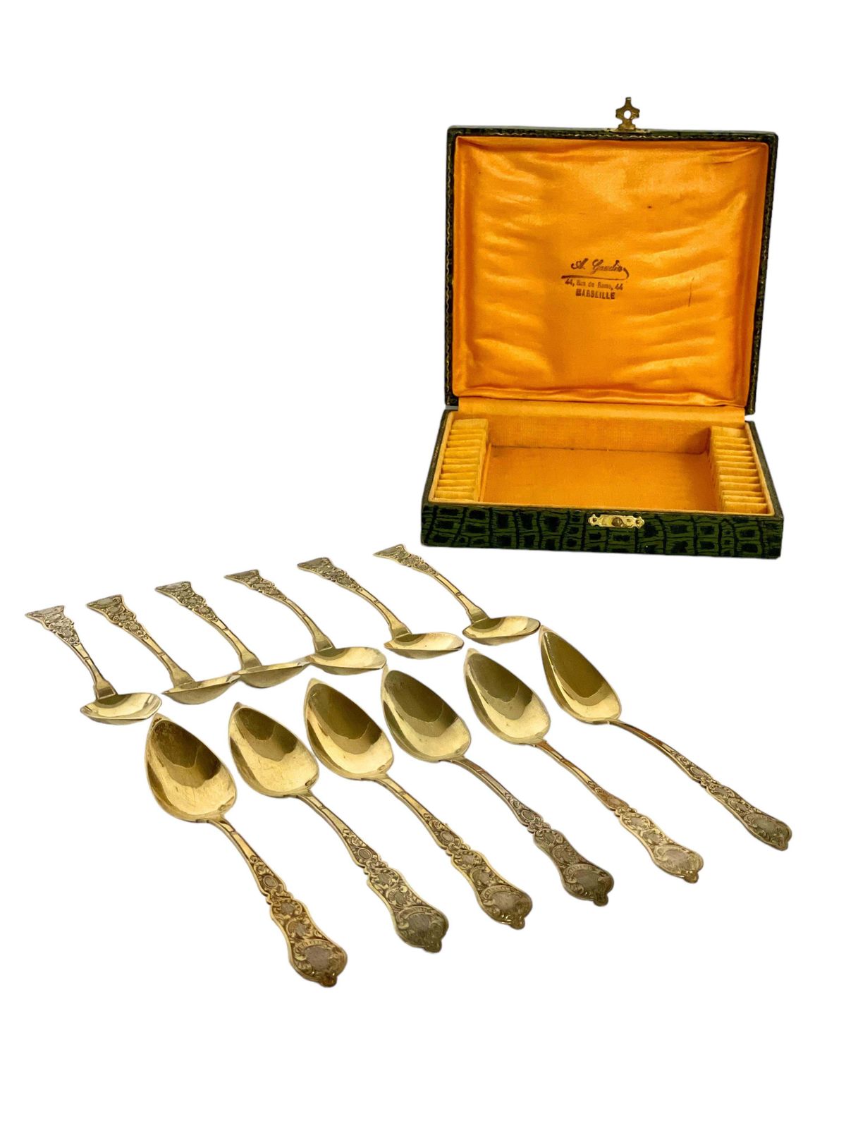 Set Of Twelve 19th Century Vermeil Spoons In Its Original Leather Case photo buy
