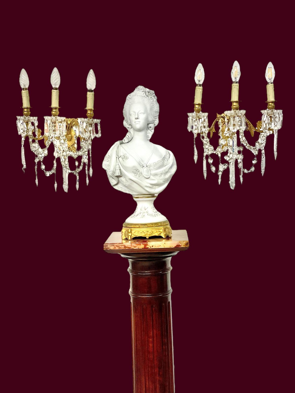 Louis XVI Column Pedestal With A Red Veined Marble Top photo vinterior