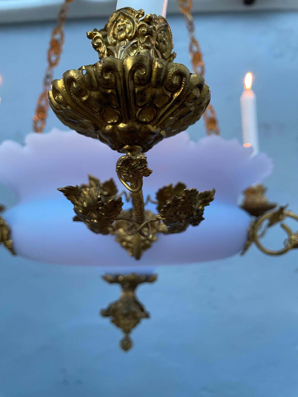 Antique Candelabra In Blue Glass And With Brass Fittings From The 1800s photo 925.0