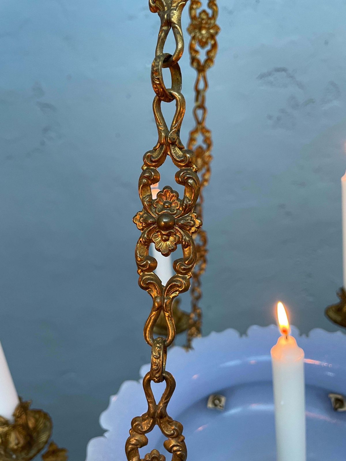 Antique Candelabra In Blue Glass And With Brass Fittings From The 1800s photo vintage