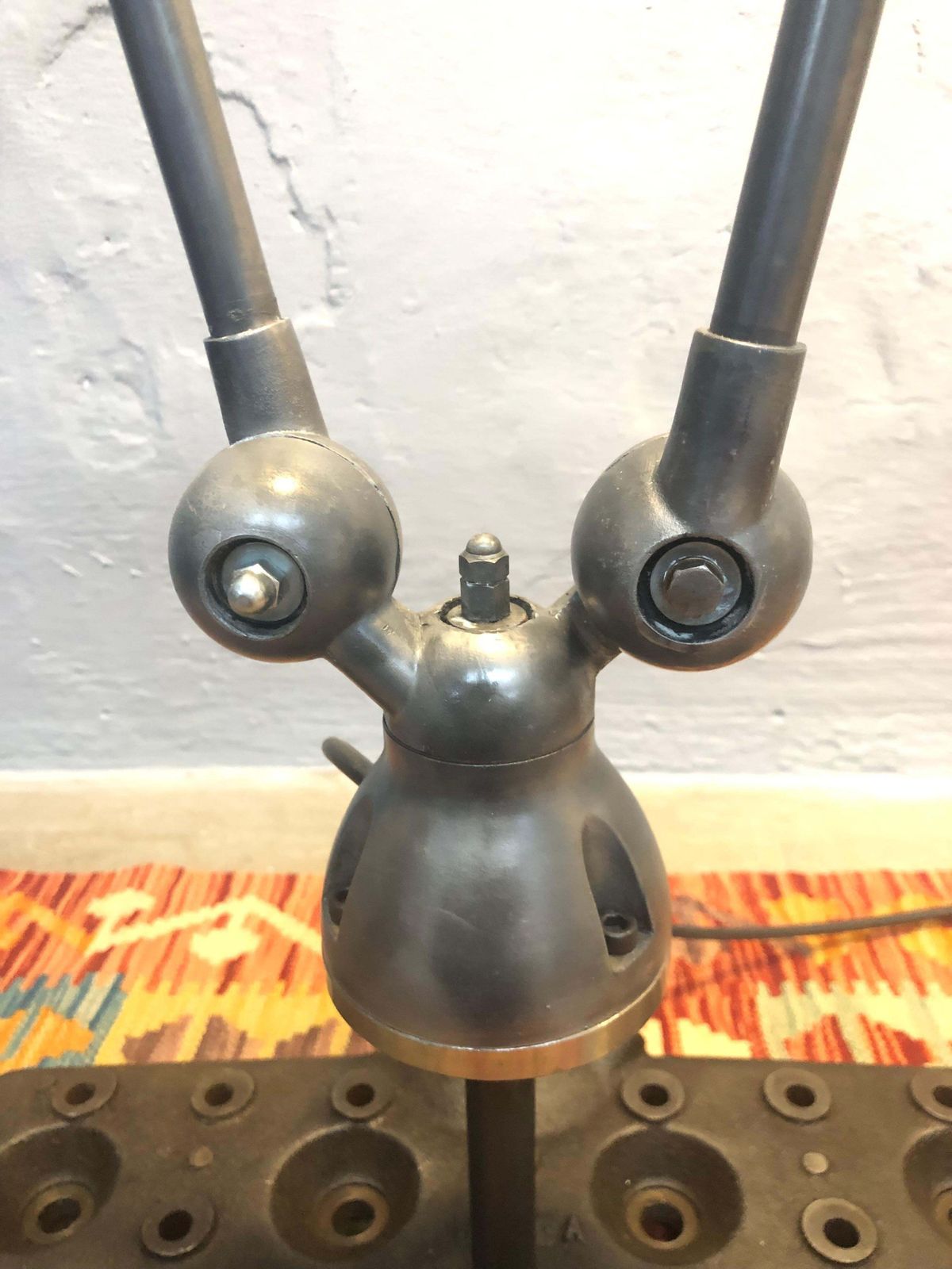 Vintage Jielde Double Armed Industrial Floor Lamp Mounted On To A V8 Flathead photo vintage