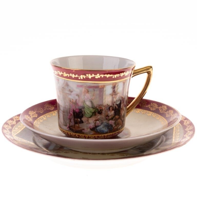 Antique Czech Epiag Royal Porcelain Classical Teacup & Saucers
