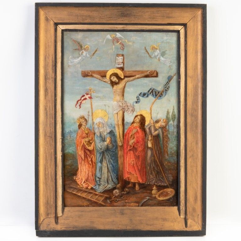 Flemish School 17th Century Crucifixion Oil Painting On Panel