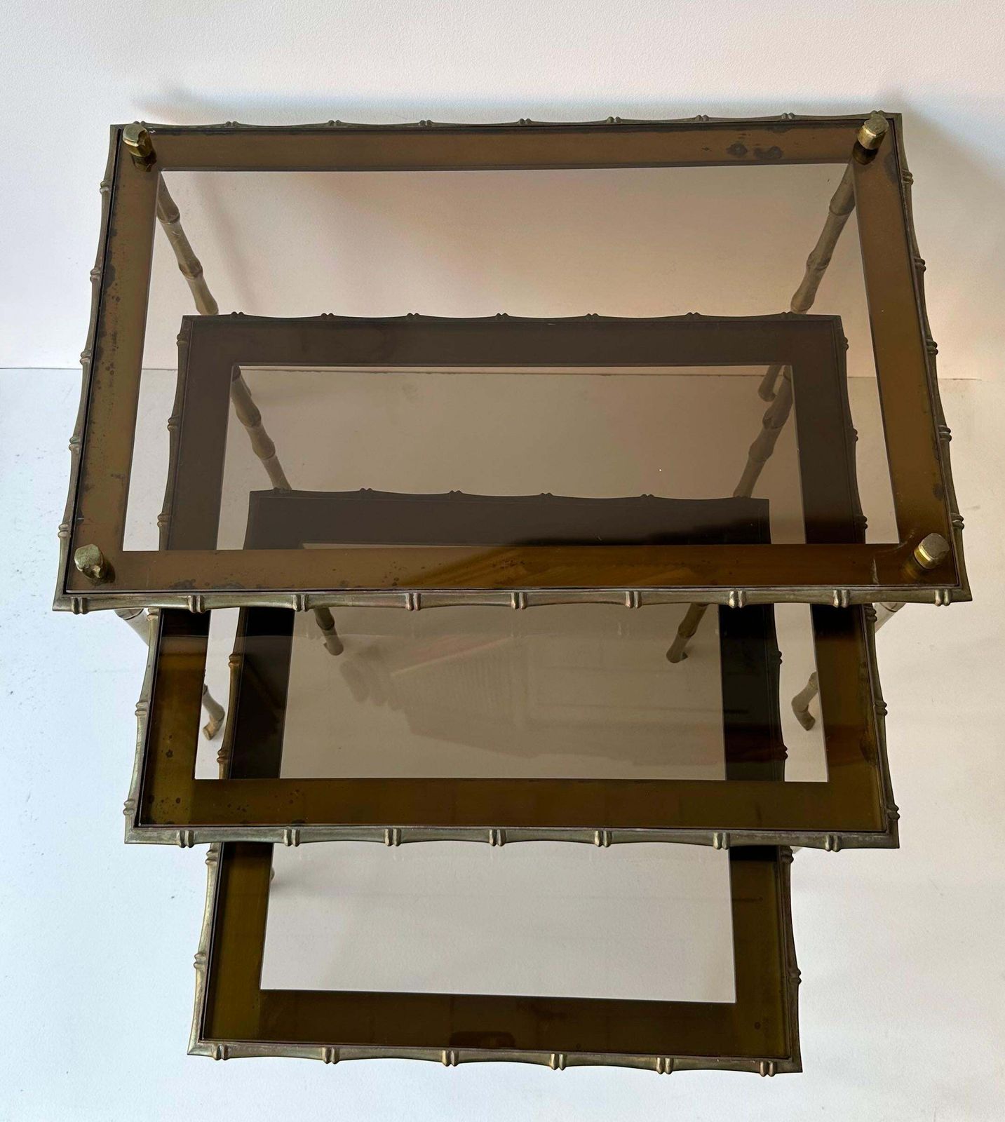 photo vinterior Set Of 3 Nesting Tables Bamboo Gilt Bronze By Maison Baguès. France, 1960s