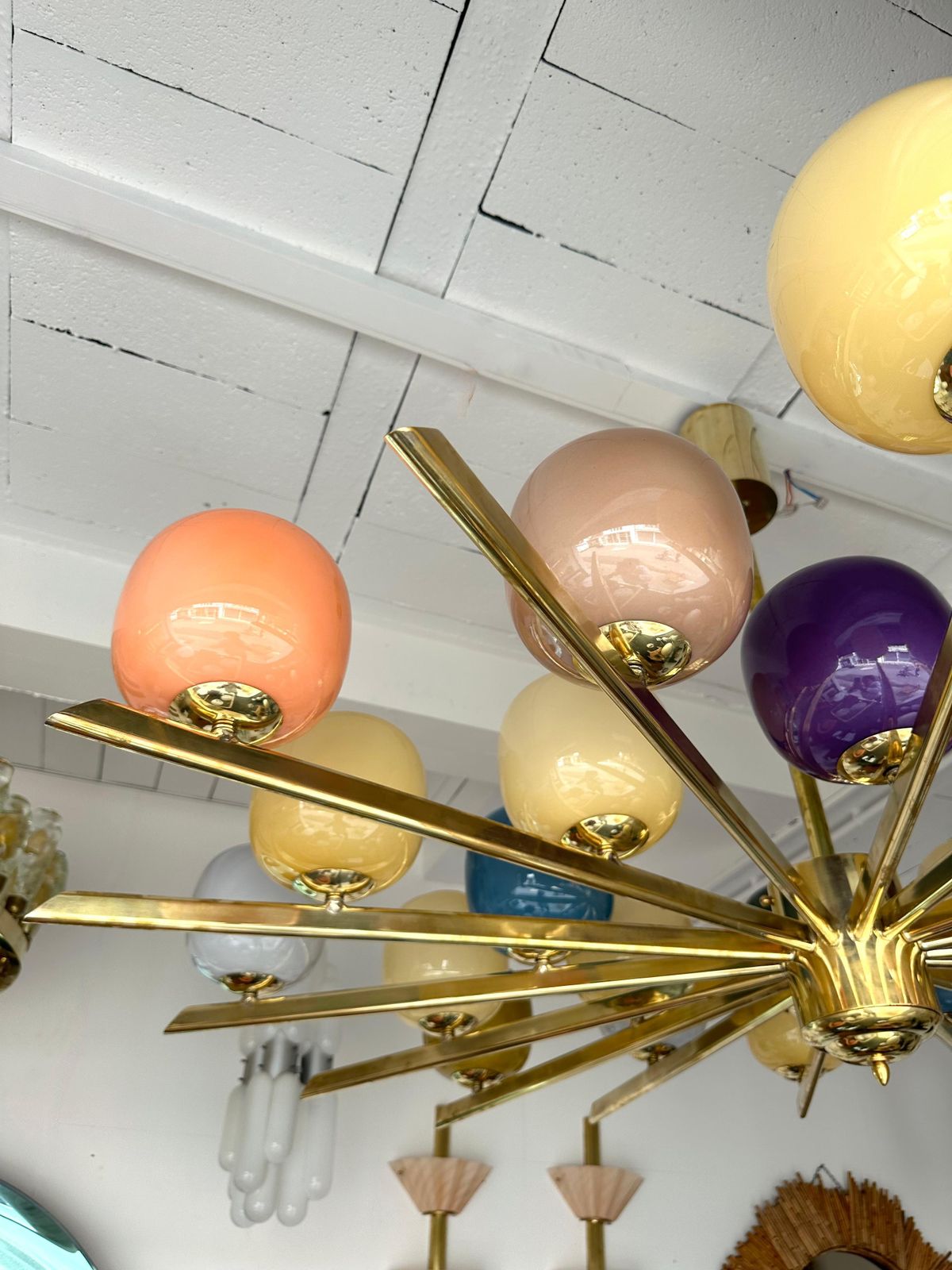 Large Contemporary Candy Chandelier Brass And Murano Glass , Italy photo vinterior