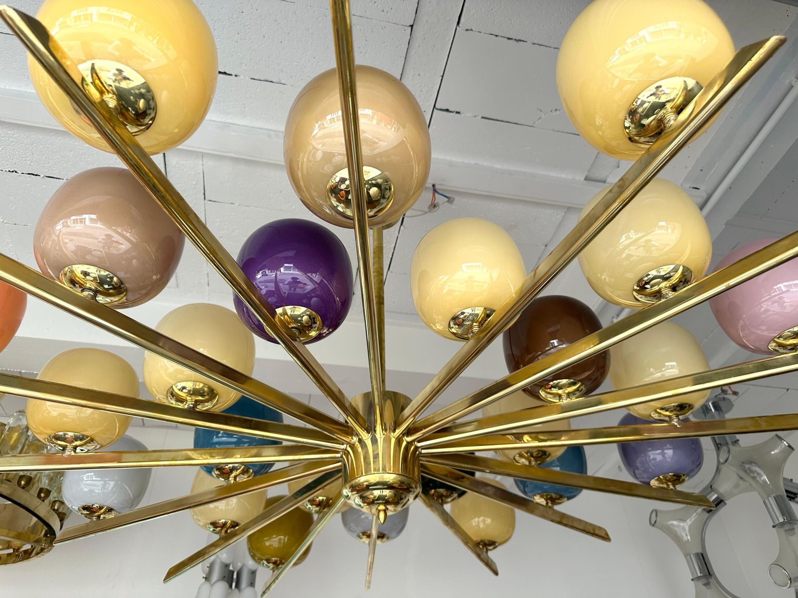 Lighting Large Contemporary Candy Chandelier Brass And Murano Glass , Italy photo