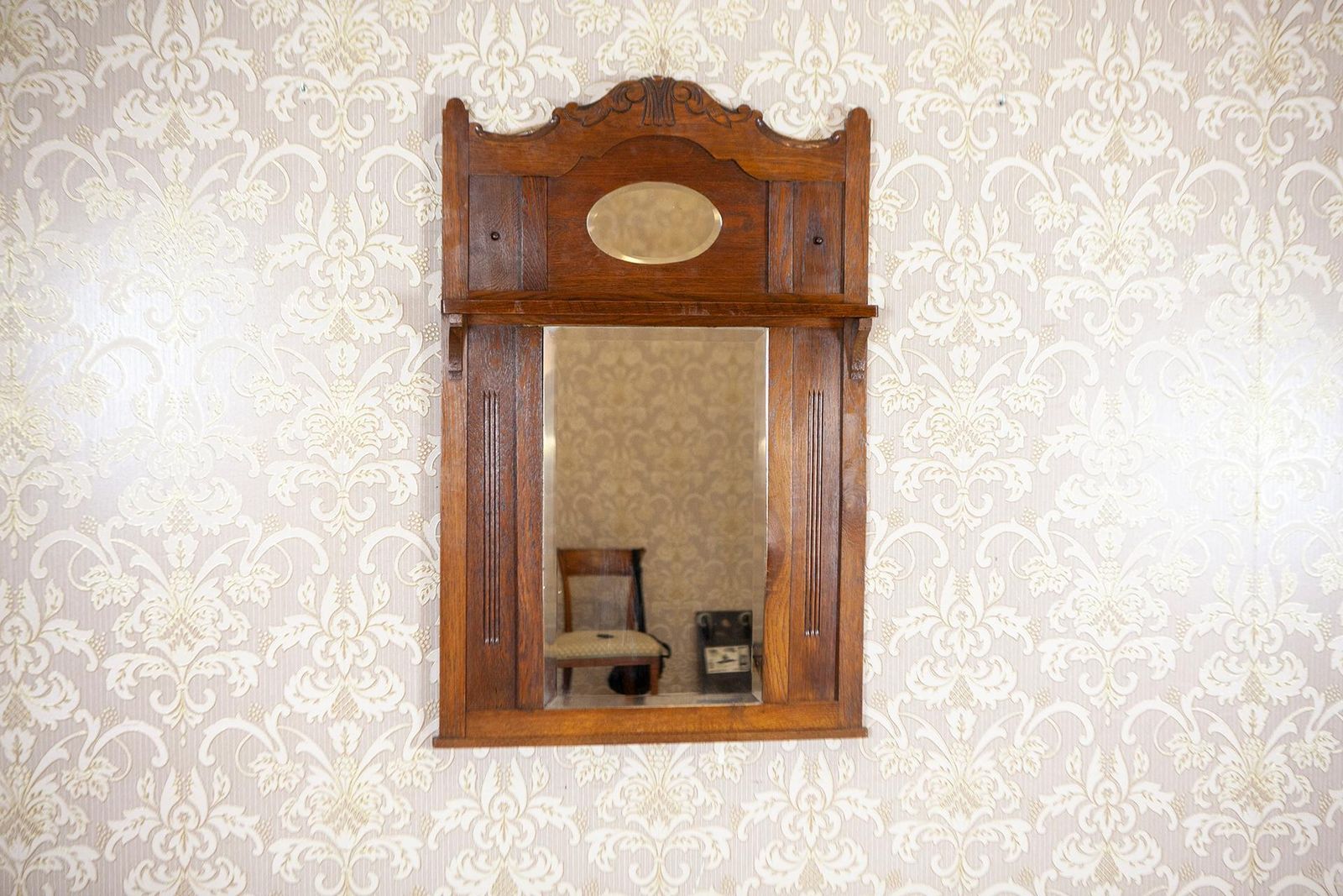 Art Nouveau Wall Mirror In Oak Frame, Early 20th Century photo vintage