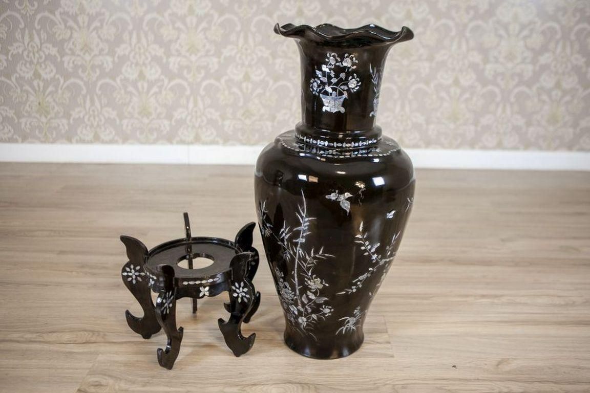 Large Chinese Lacquer Vase From The 1960s 1970s With Mother Of Pearl Inlays photo furniture