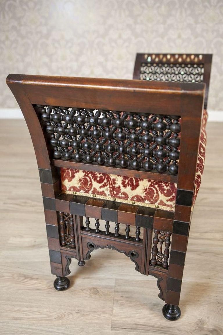 Antique 19th Century Bench Made Of Exotic Wood In Dark Brown, Upholstered photo vinterior