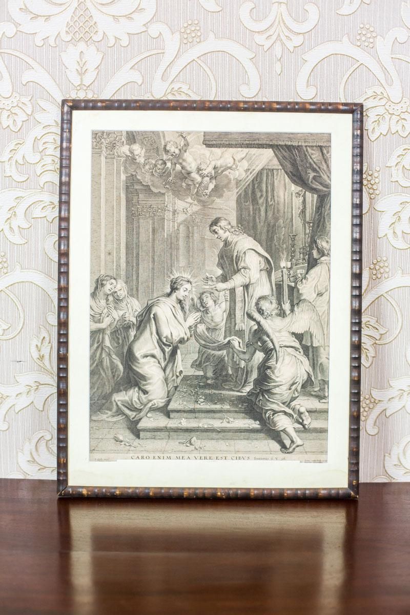 Engraving In Wooden Frame With Religious Scene   18th Century photo furniture
