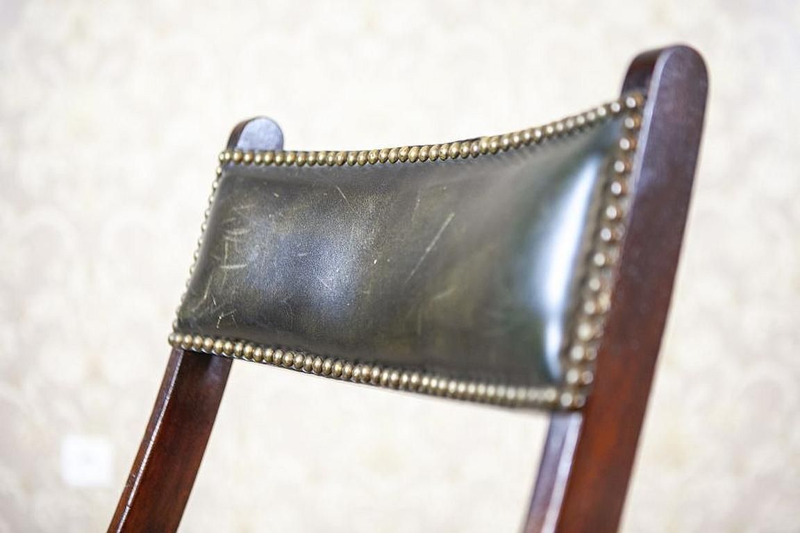 Furniture 20th Century Walnut Folding Chair Upholstered With Dark Green Leather photo