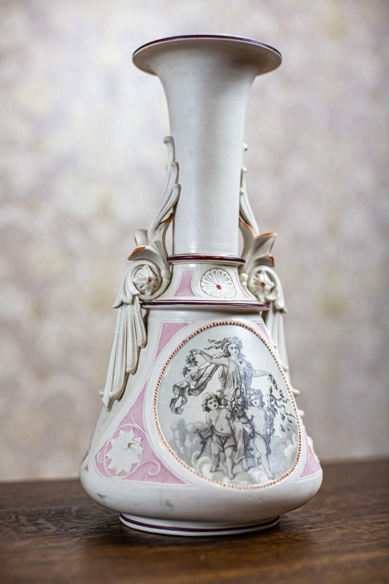 Pair Of 19th Century Biscuit Vases In White And Pink photo Home Decor