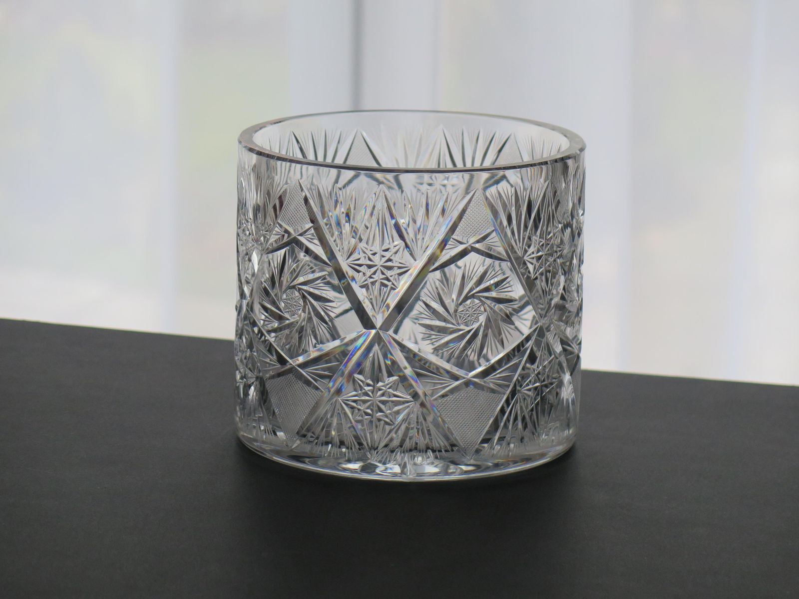 Cut Glass Crystal Jardiniere Or Vase With Thistles & Leaves, Ca 1920 photo vintage