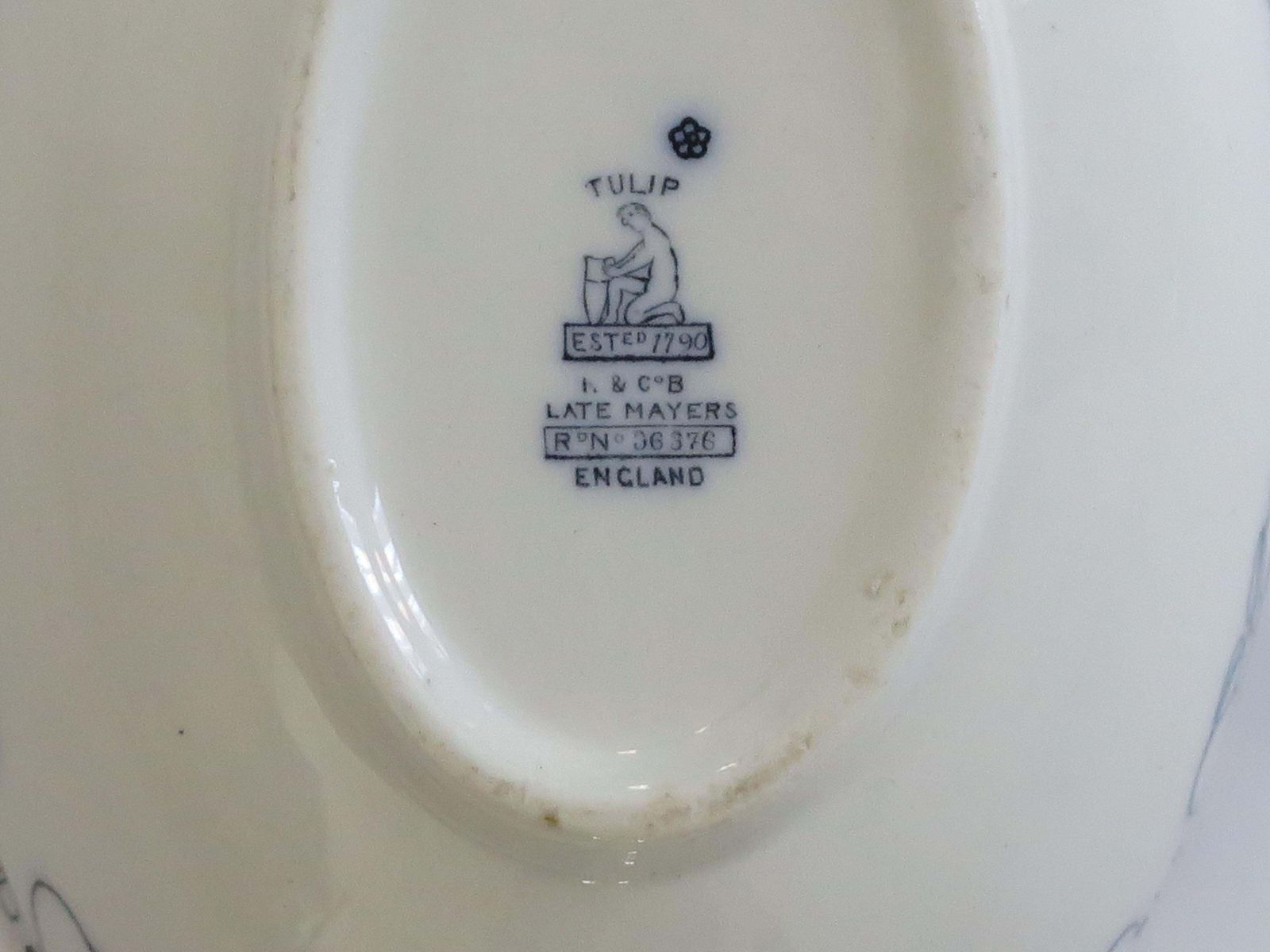 photo buy 19th C. Art Nouveau Sauce Tureen Blue & White Tulip Ptn By Keeling & Co, Ca 1887