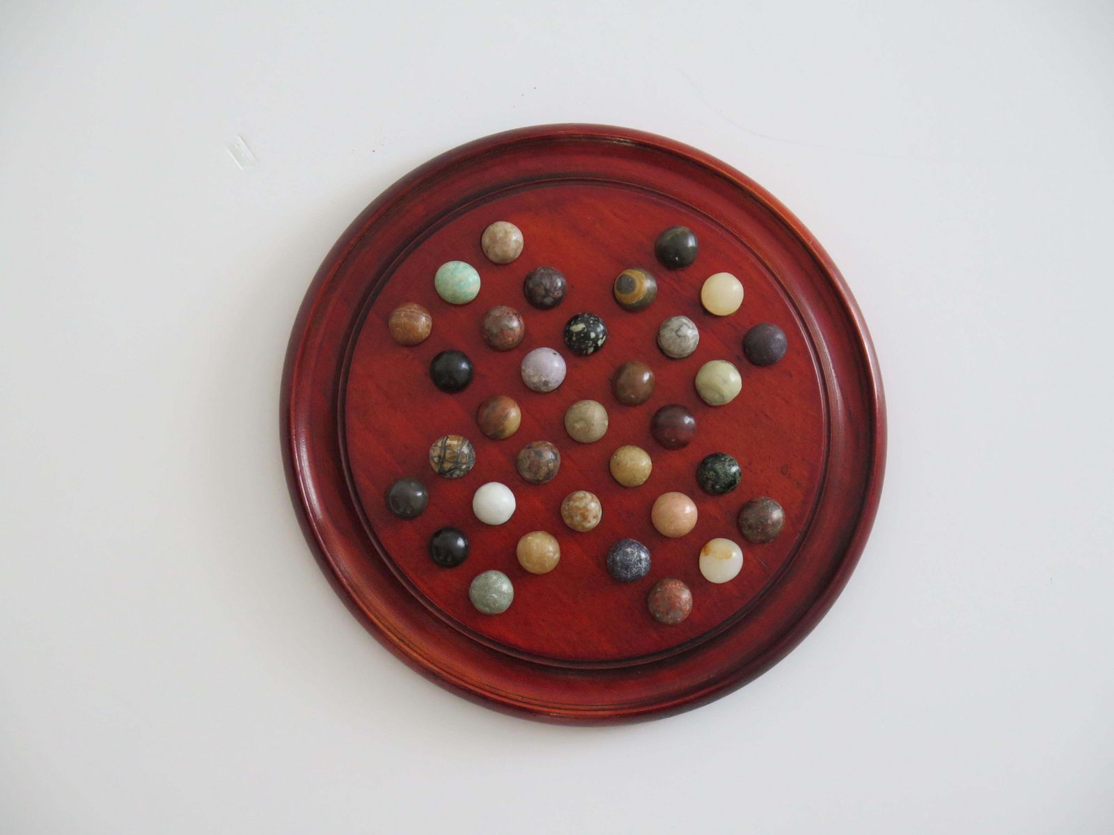 Marble Solitaire Game With Hardwood Board And 33 Agate Stone Marbles, Circa 1925 photo furniture