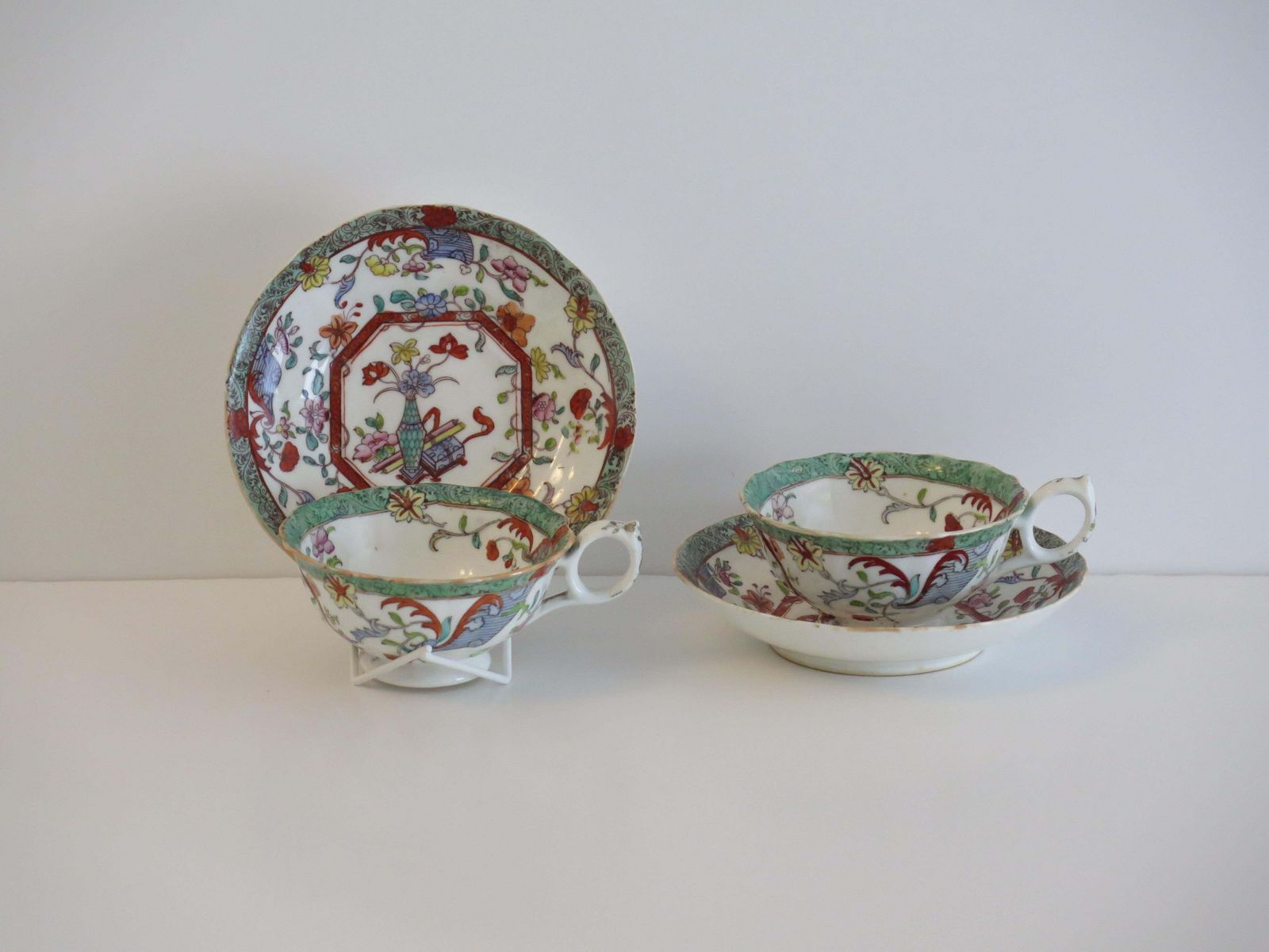 William Ivth Pair (A) Of C J Masons Cups & Saucers Porcelain Ptn 223, Ca 1830 photo for sale