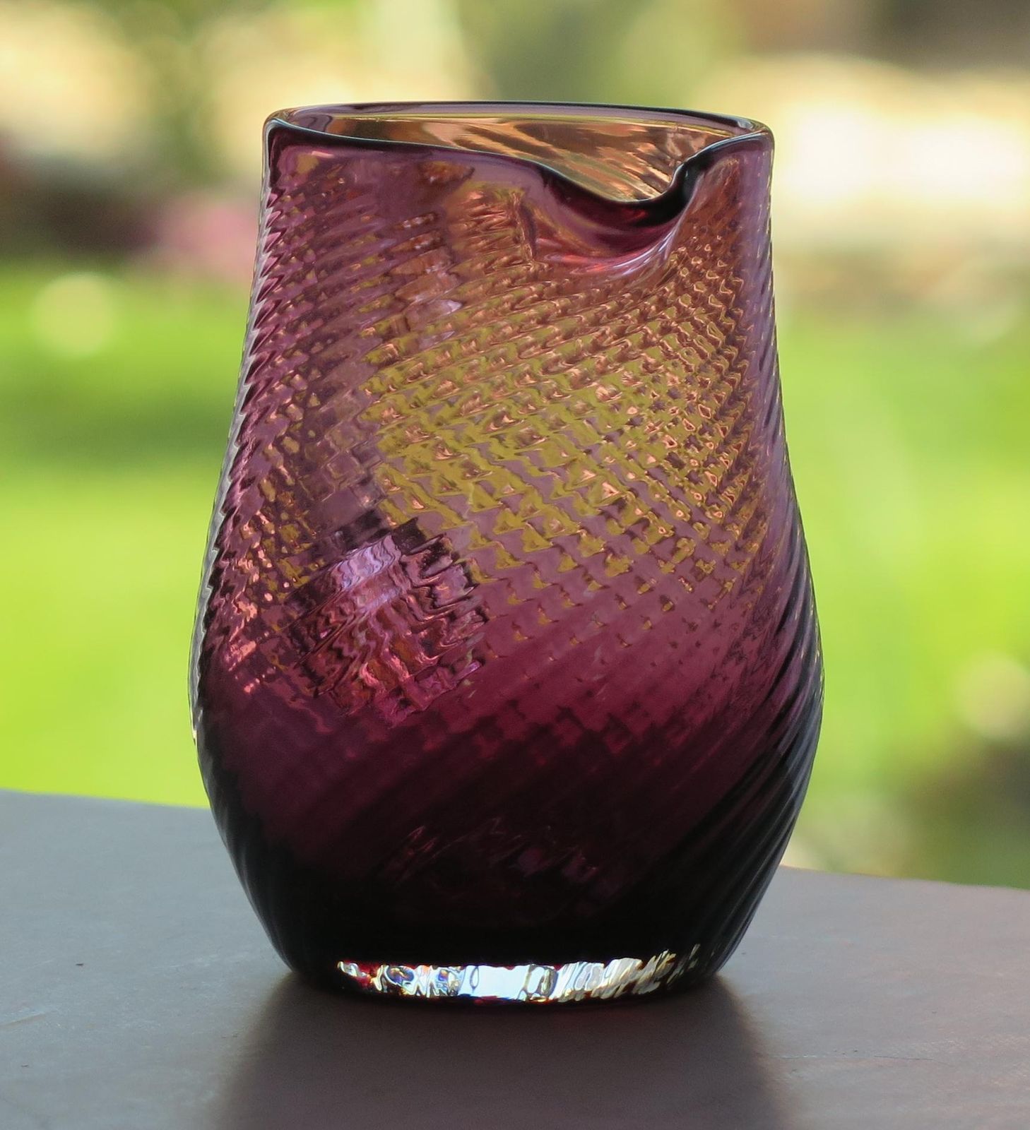 Victorian Cranberry Glass Cream Jug Wrythen Moulded Detail, English Circa 1870 photo vintage