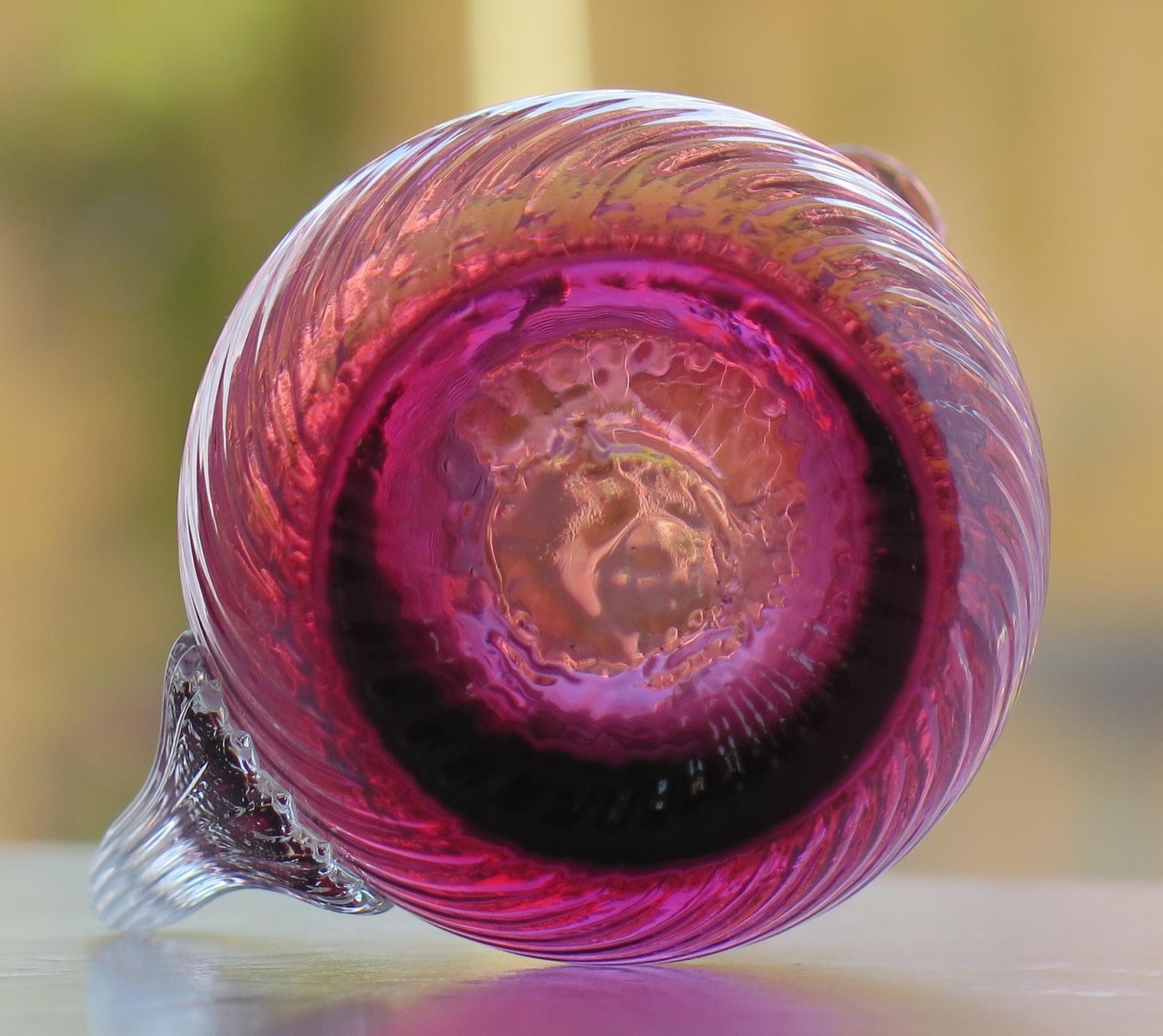 185.0 Victorian Cranberry Glass Cream Jug Wrythen Moulded Detail, English Circa 1870 photo