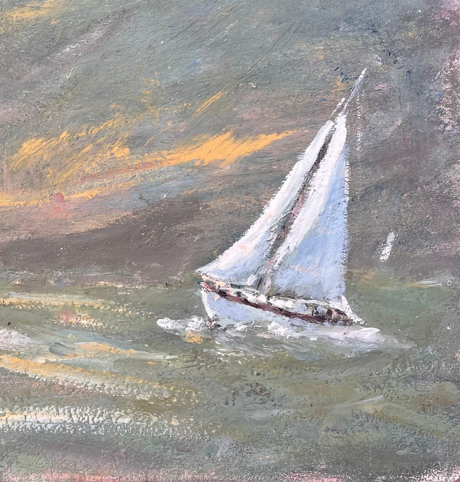 French Impressionist Seascape With Two White Sailed Boats At Sunset photo 595.0