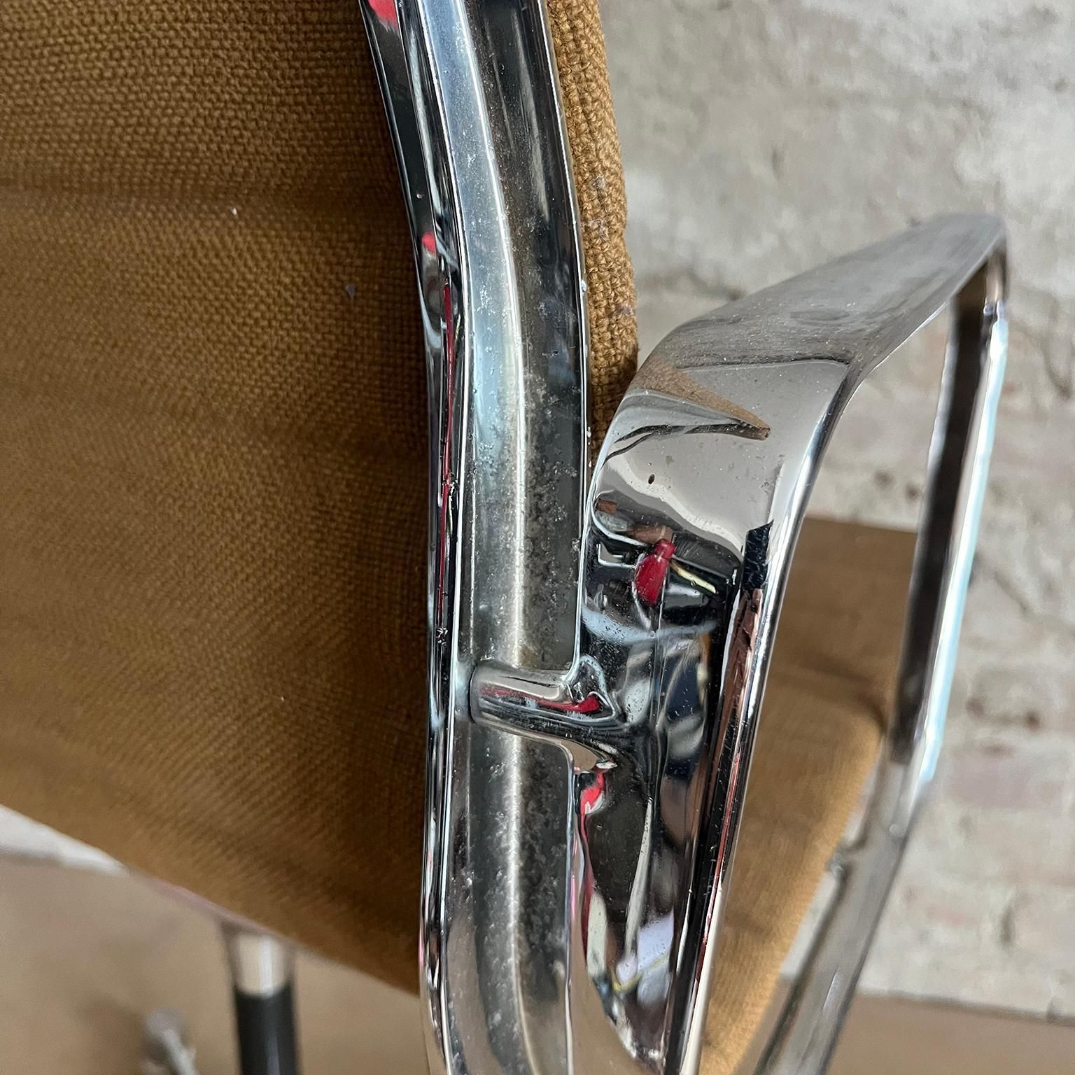 photo vintage Set Of Four First Chrome Base Ea 107, Brown Hopsack Upholstery By Herman Miller