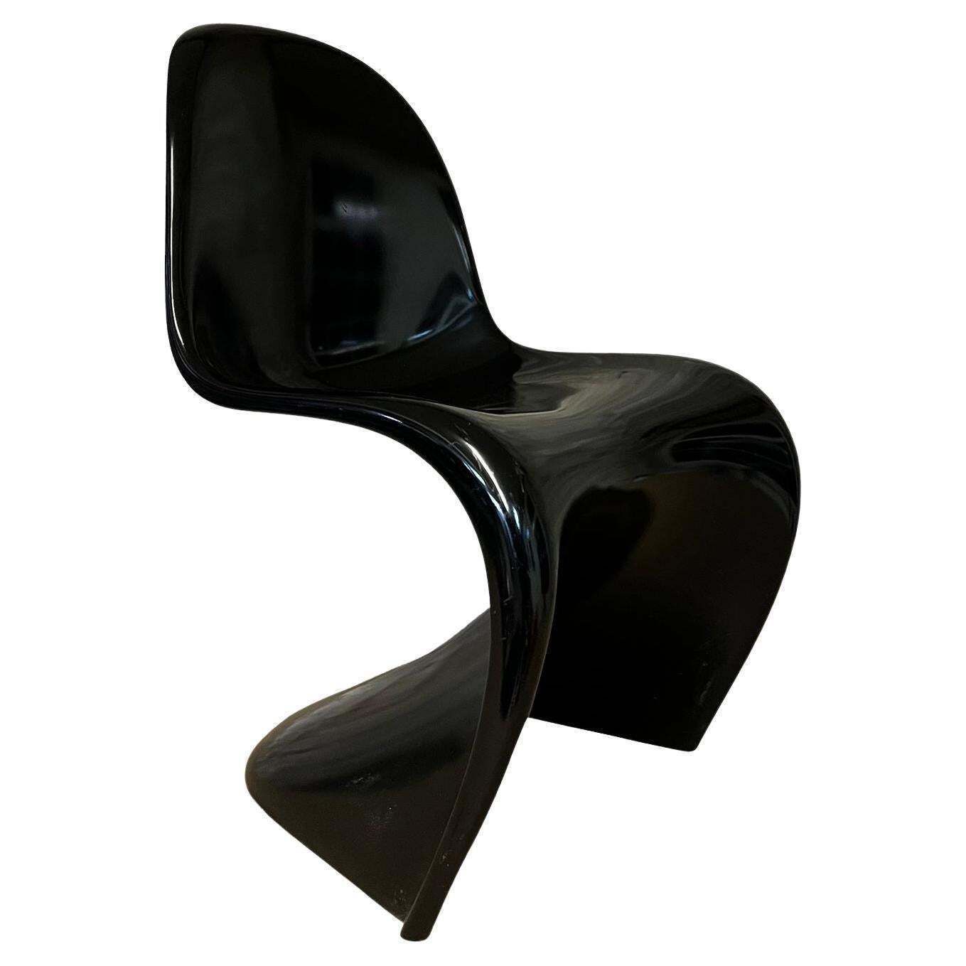Verner Panton, Orginal Heavy Fibreglass Black Stacking Chair By Vitra