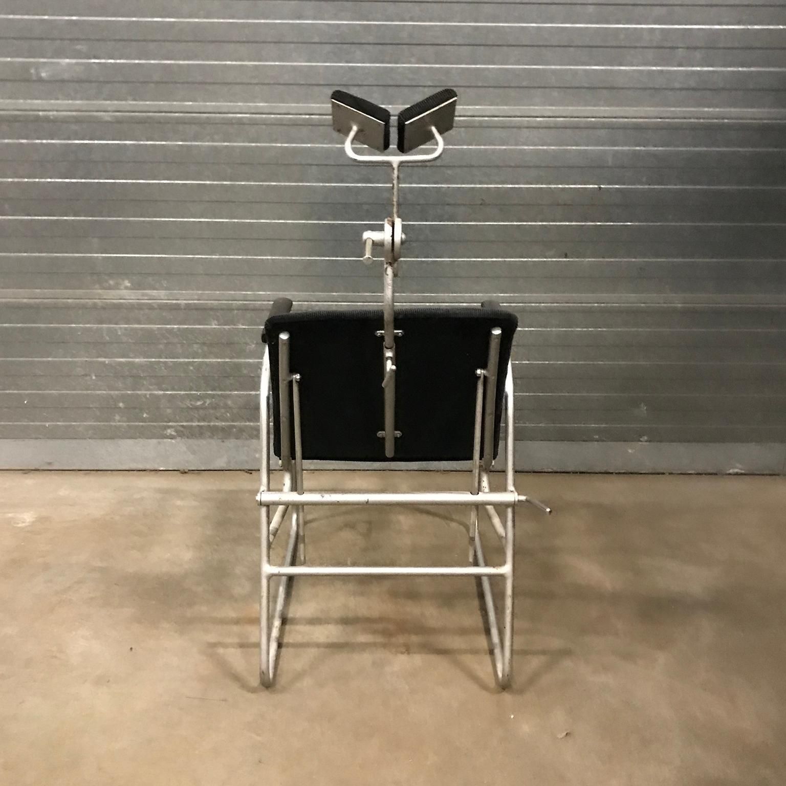 Unique Barber Chair In Black Corduroy, Circa 1960 photo vinterior