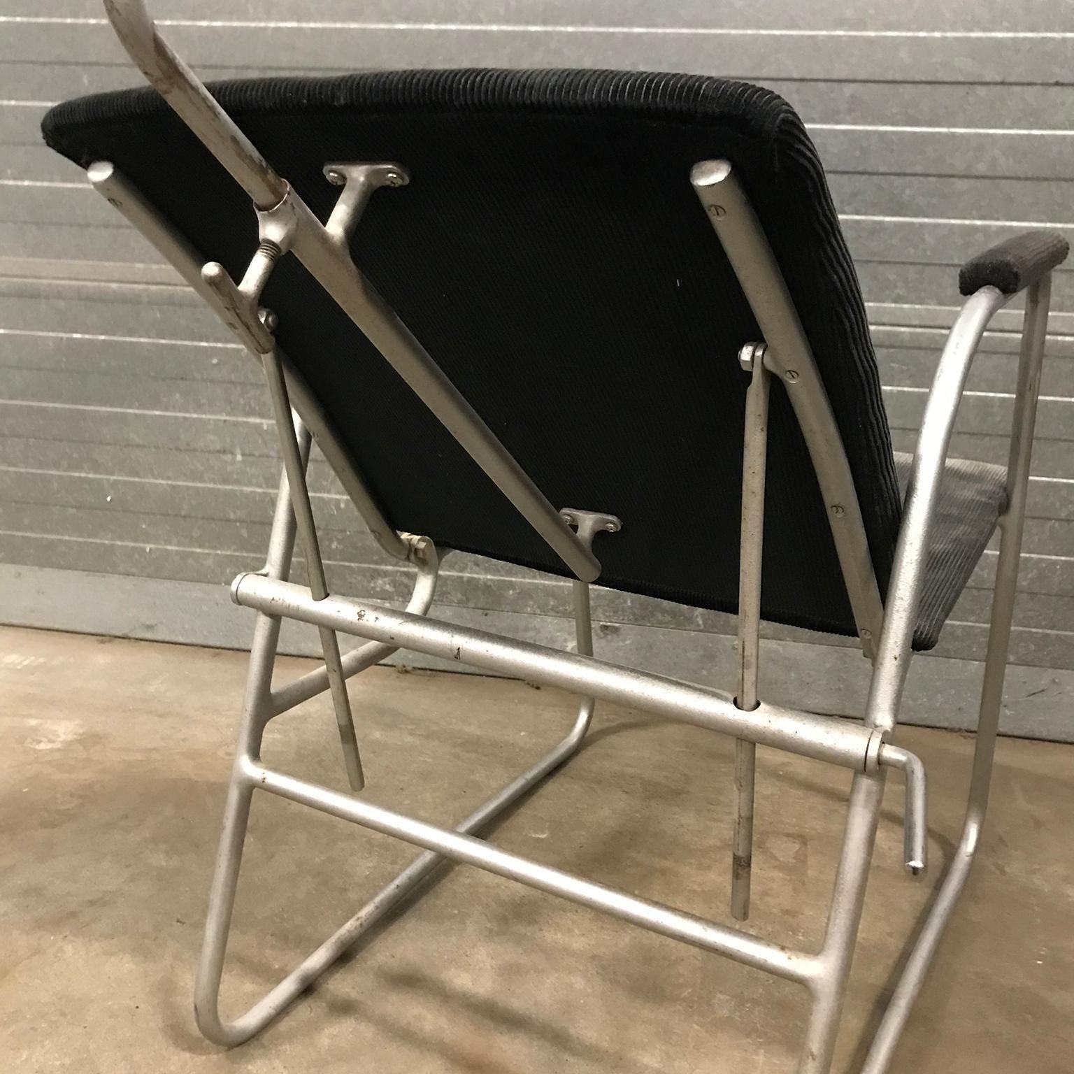 photo for sale Unique Barber Chair In Black Corduroy, Circa 1960