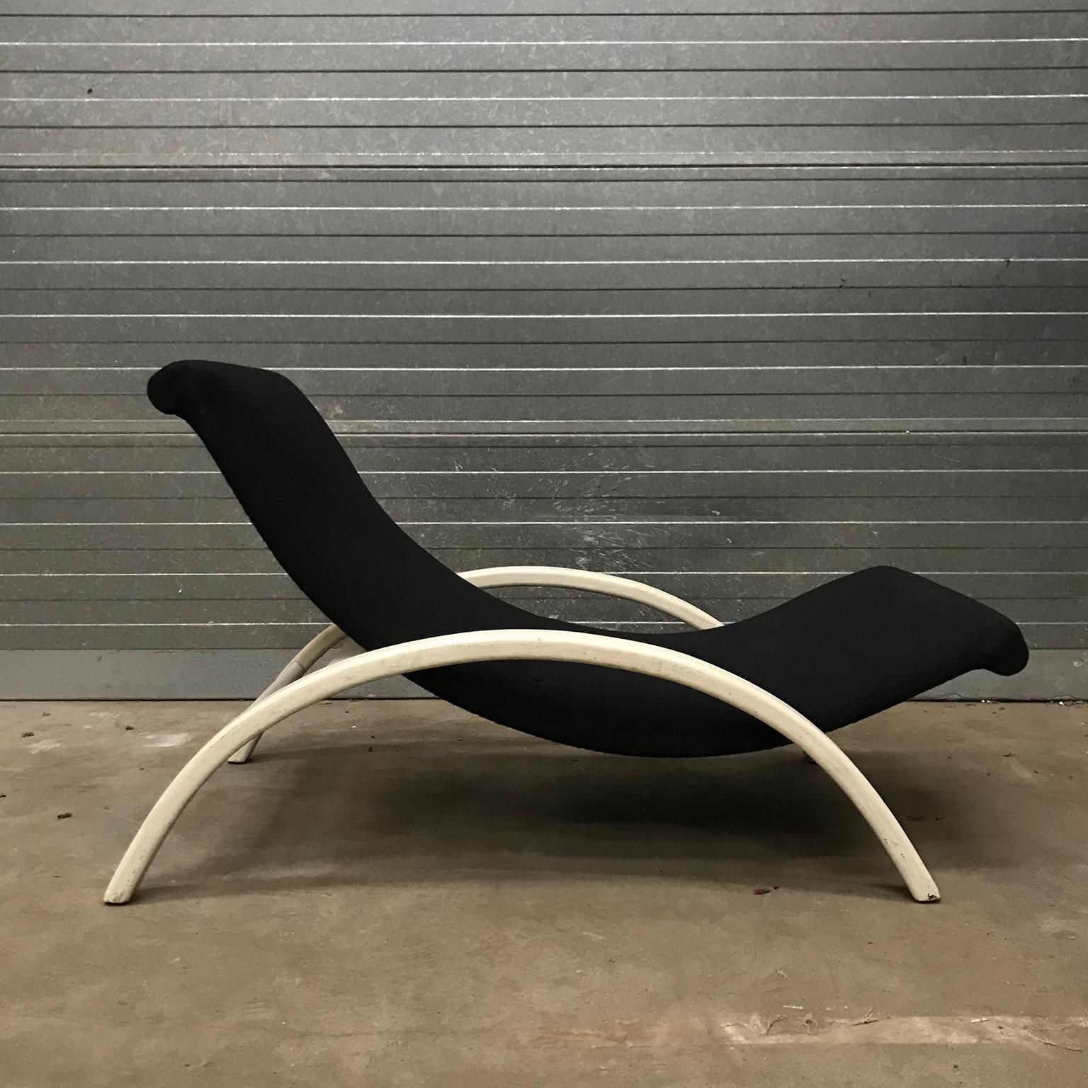 Elegant Infinitely Adjustable Easy Chair In Black Fabric & White Wood Circa 1960 photo Furniture