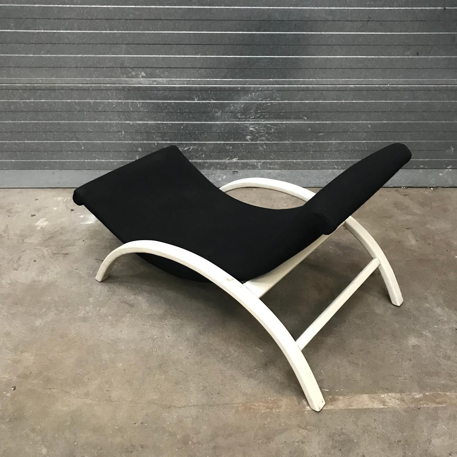 Elegant Infinitely Adjustable Easy Chair In Black Fabric & White Wood Circa 1960 photo vintage