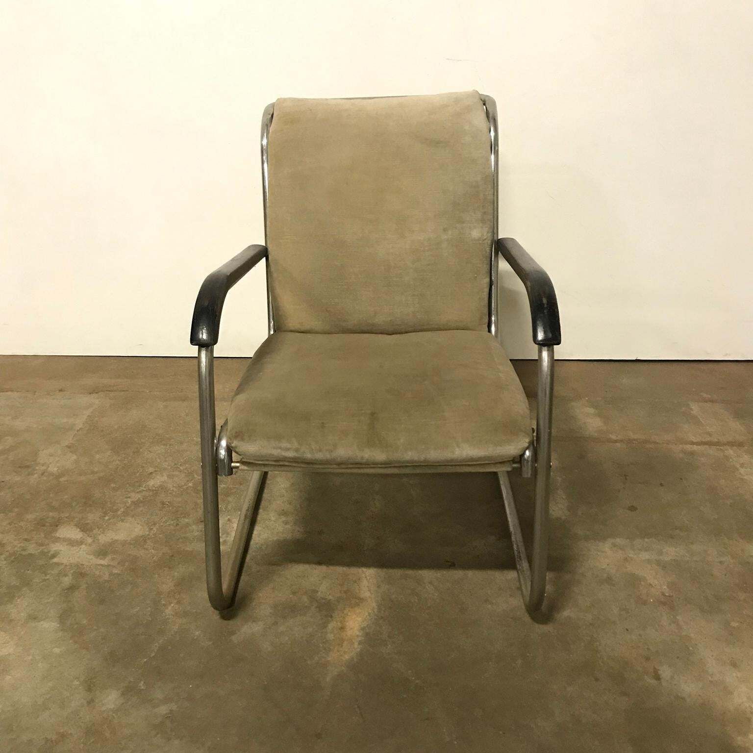 1930, Paul Schuitema Easy Chair, Fabric With Black Lacquered Wooden Armrests photo vinterior