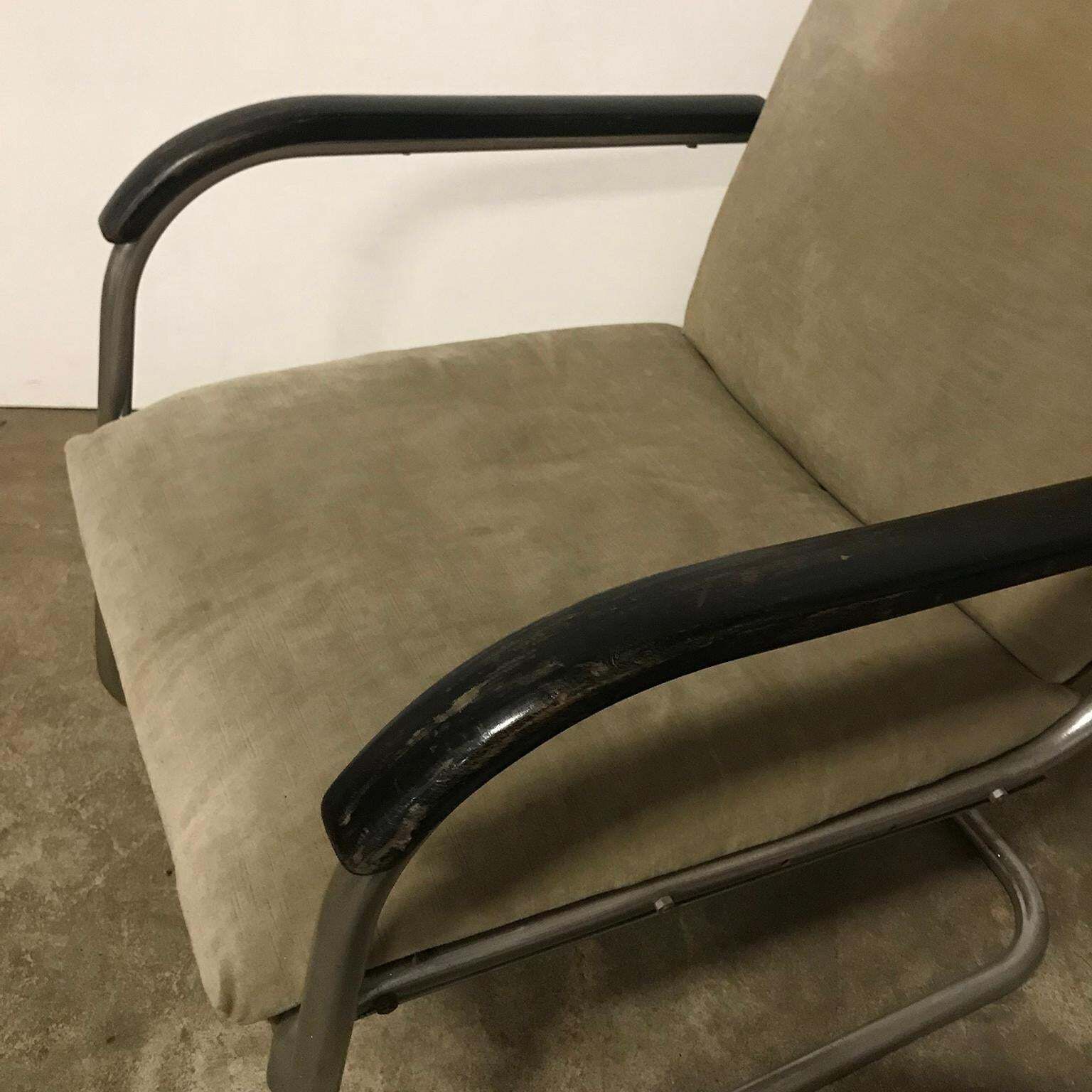 Furniture 1930, Paul Schuitema Easy Chair, Fabric With Black Lacquered Wooden Armrests photo
