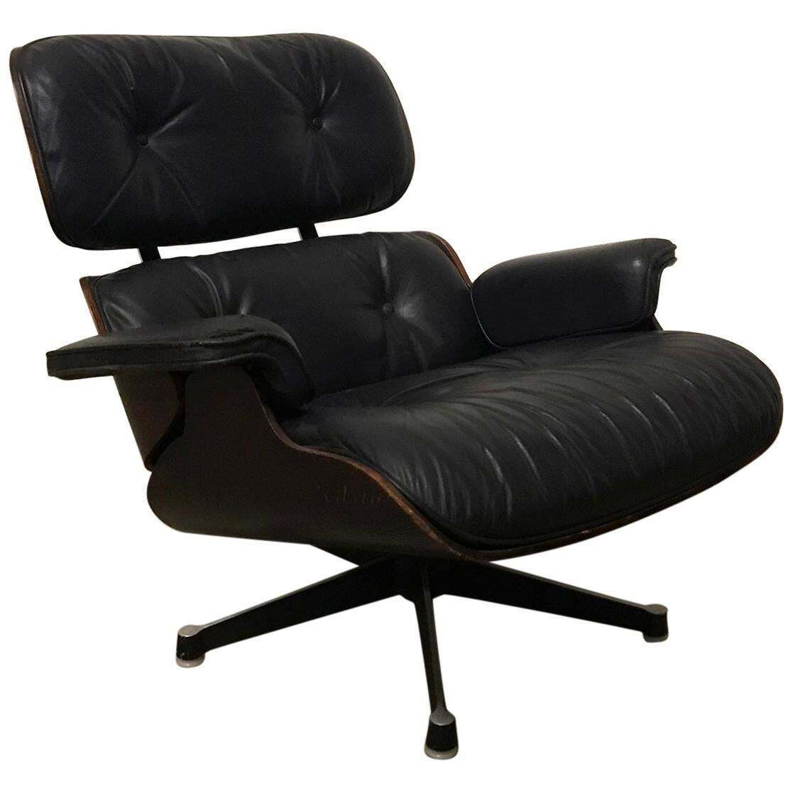1956, Ray & Charles Eames Lounge Chair, Rare First Edition 1956 In Black Leather