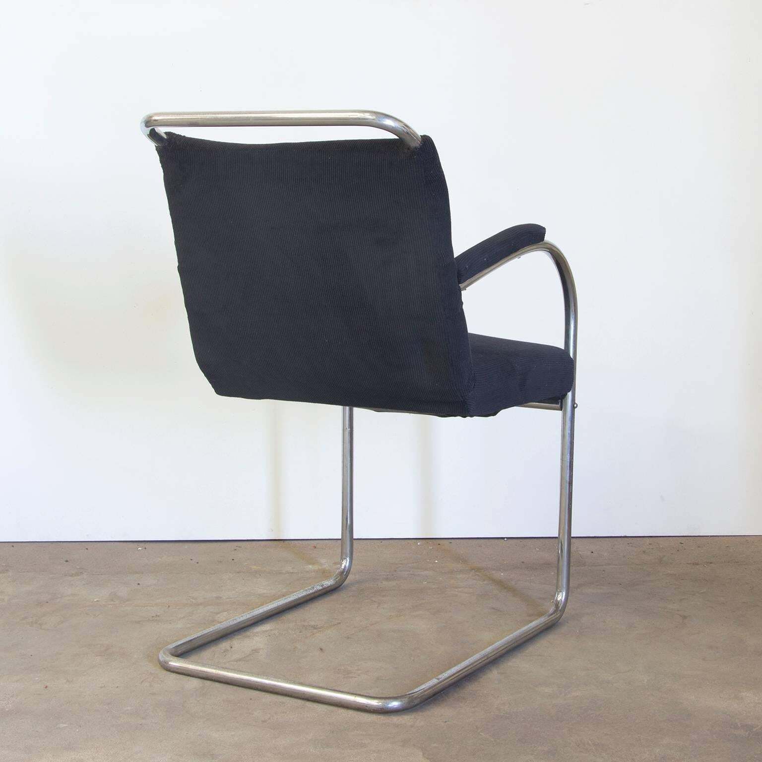 Original Early Vintage Tubular Side Chair, Black Manchester Fabric, Circa 1930 photo for sale