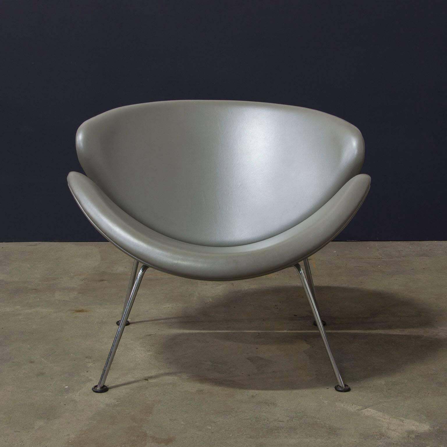 1960, Pierre Paulin, Original 1st Fabric Silver Grey Leather Slice Chair photo 1501.0